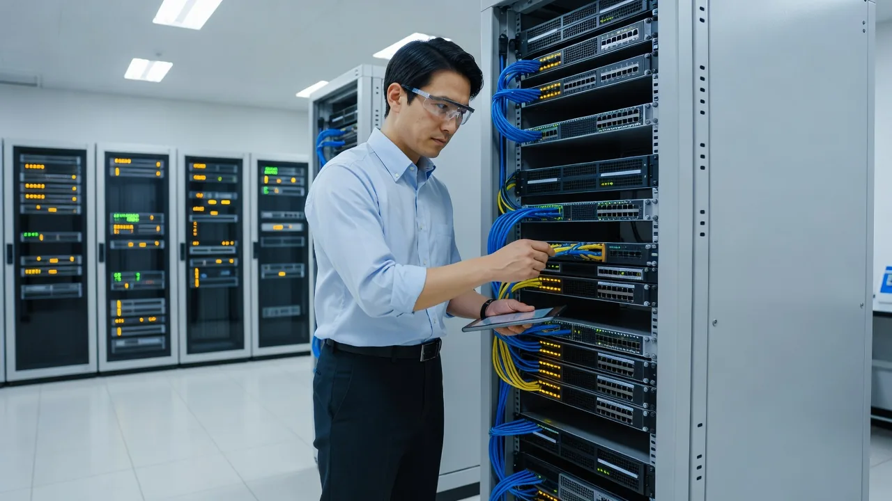 ネットワーク機器の保守作業を行うエンジニア
